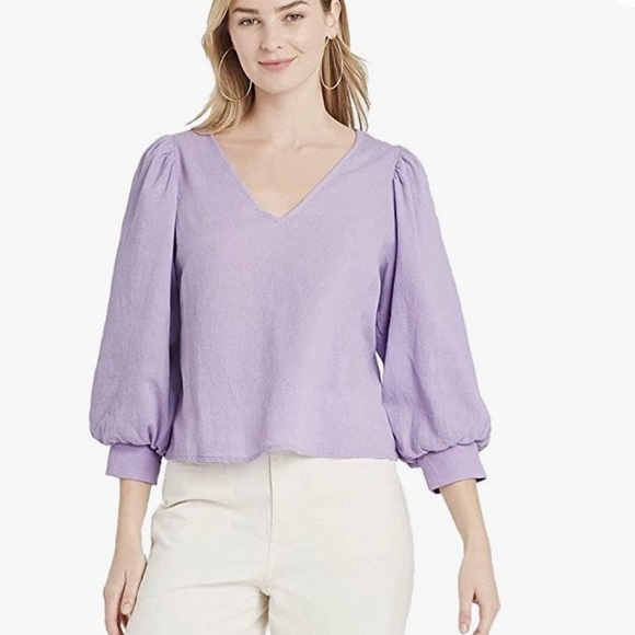 a new day Tops - A New Day Women's 3/4 Sleeve Voile V-Neck Top Purple